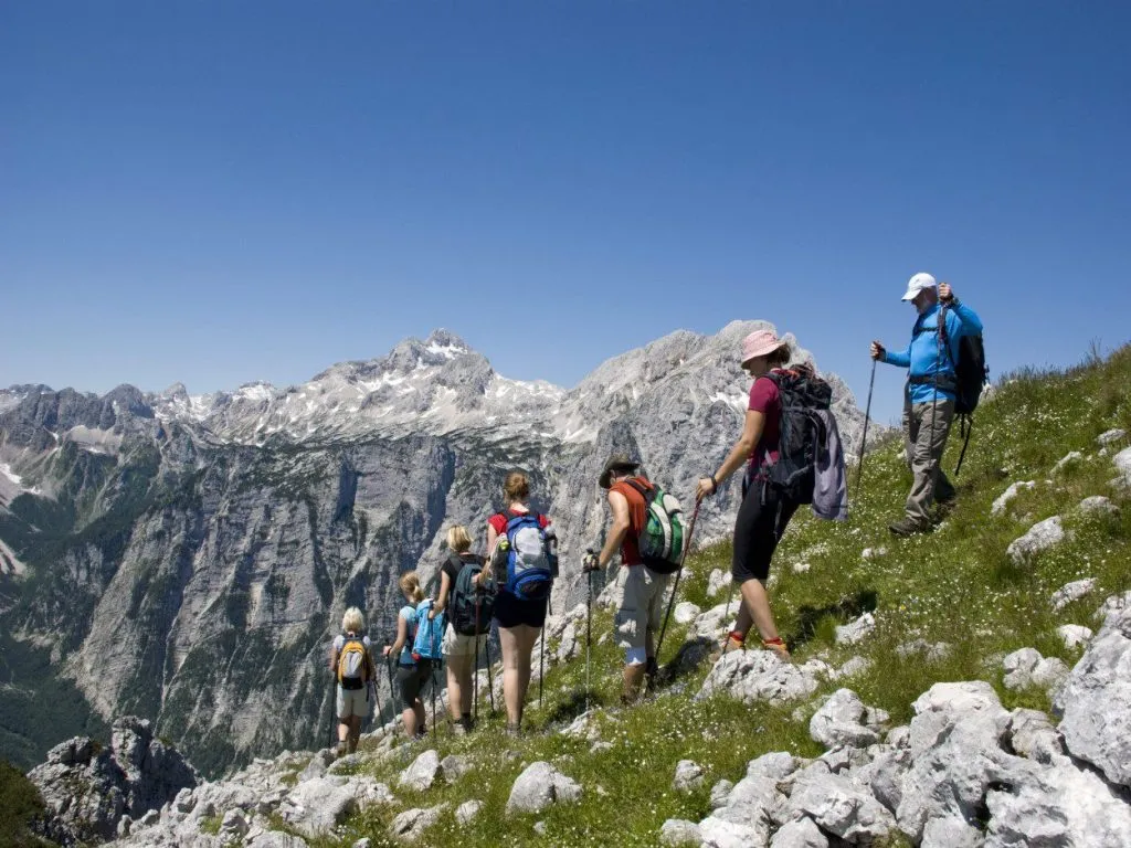 Group of hikers going downhill
